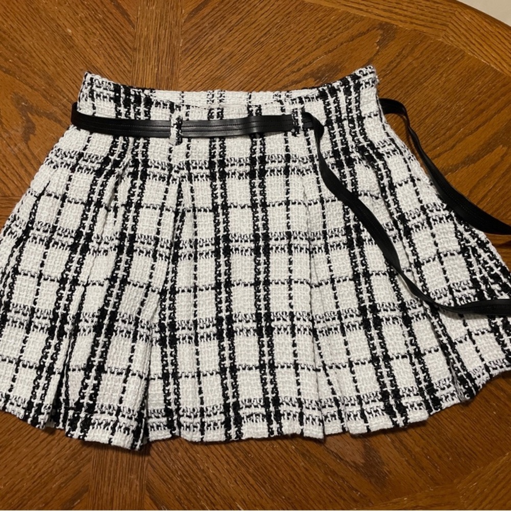 Francesca's Collections Black and White Plaid A-Line Skirt with Waist Tie NWT - Picture 4 of 6